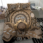 Personalised Australia Wombat Bedding Set Aussie Map Indigenous Art