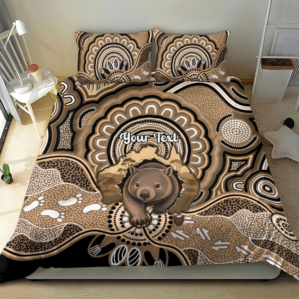 Personalised Australia Wombat Bedding Set Aussie Map Indigenous Art