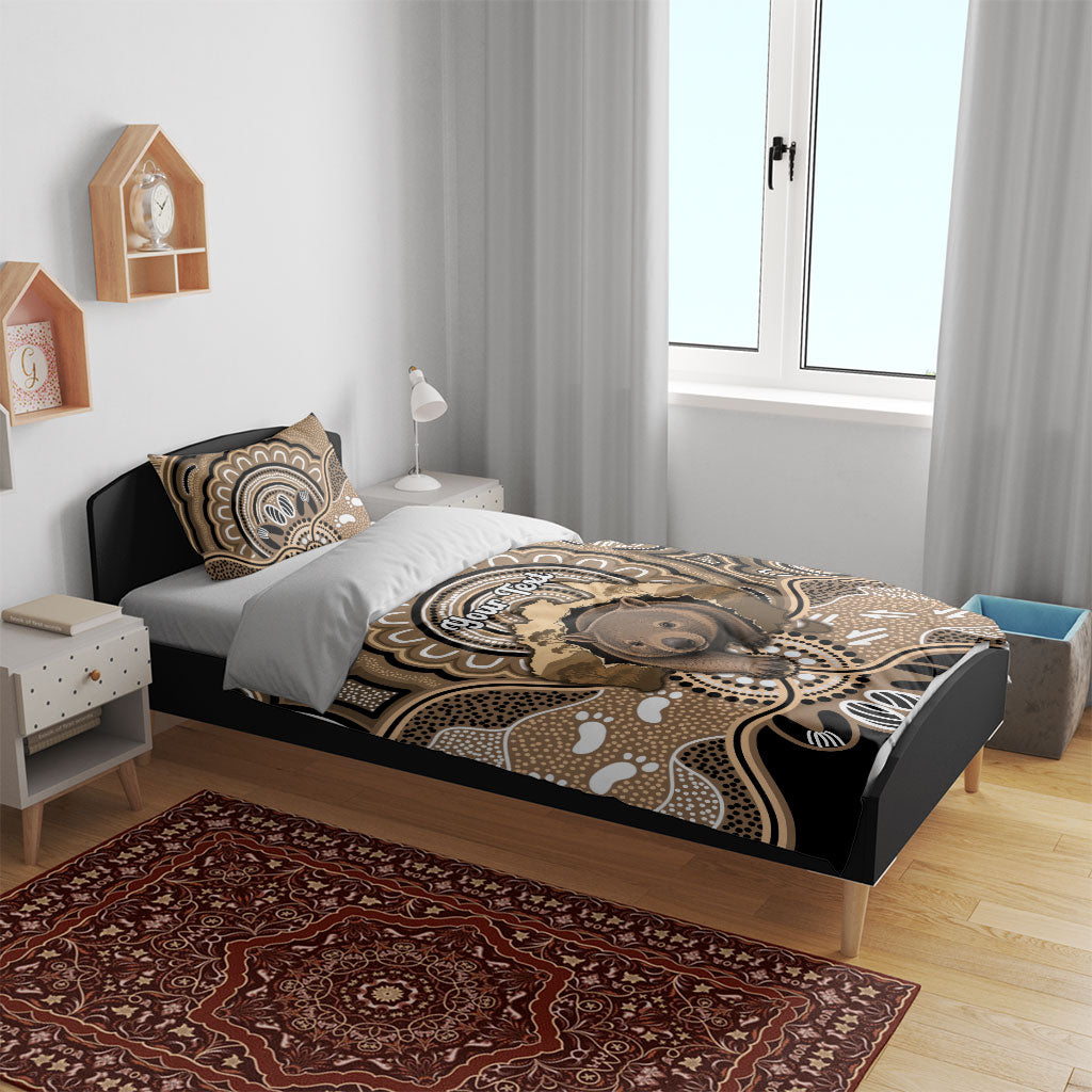 Personalised Australia Wombat Bedding Set Aussie Map Indigenous Art