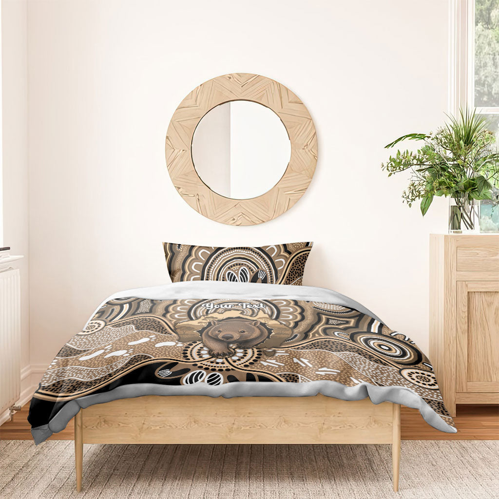 Personalised Australia Wombat Bedding Set Aussie Map Indigenous Art