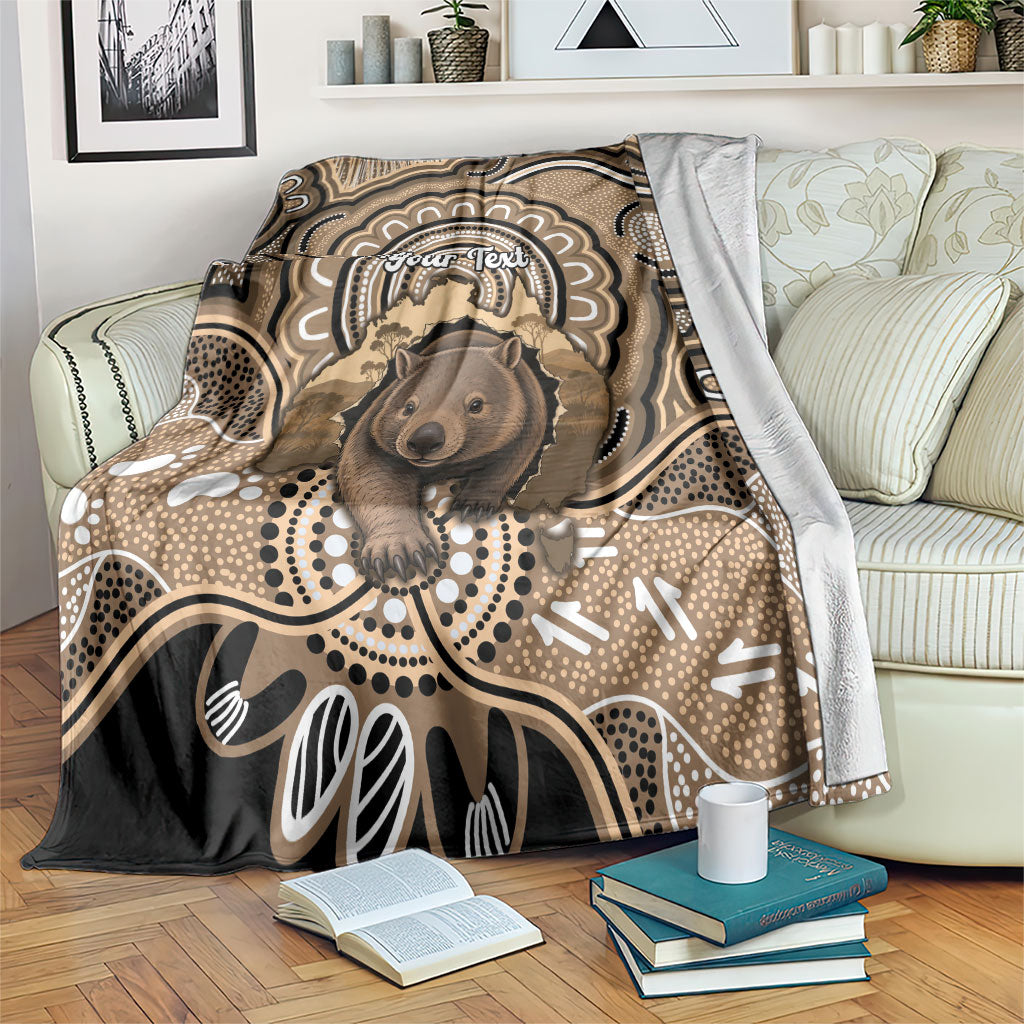 Personalised Australia Wombat Blanket Aussie Map Indigenous Art