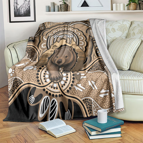 Personalised Australia Wombat Blanket Aussie Map Indigenous Art