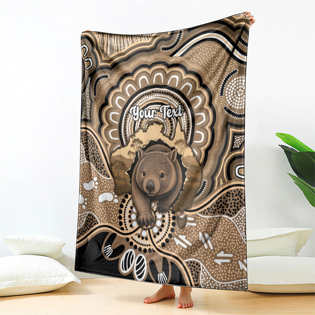 Personalised Australia Wombat Blanket Aussie Map Indigenous Art