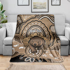 Personalised Australia Wombat Blanket Aussie Map Indigenous Art