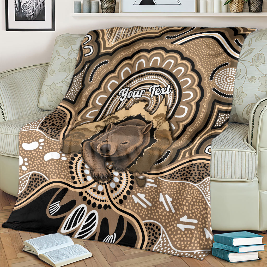 Personalised Australia Wombat Blanket Aussie Map Indigenous Art