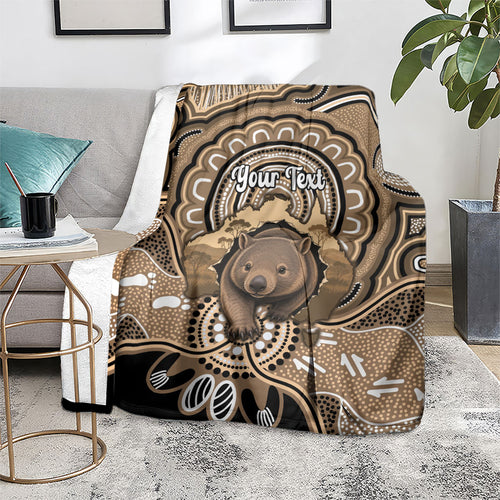Personalised Australia Wombat Blanket Aussie Map Indigenous Art