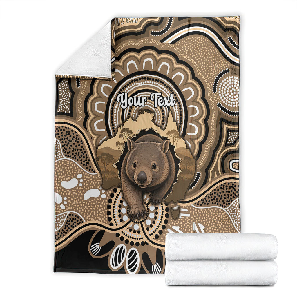 Personalised Australia Wombat Blanket Aussie Map Indigenous Art