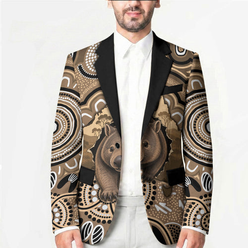 Personalised Australia Wombat Blazer Aussie Map Indigenous Art