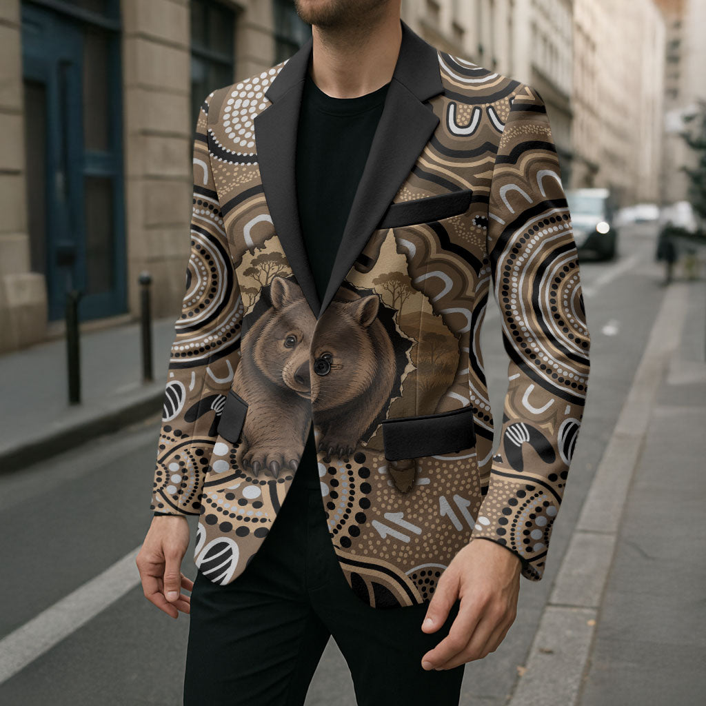 Personalised Australia Wombat Blazer Aussie Map Indigenous Art