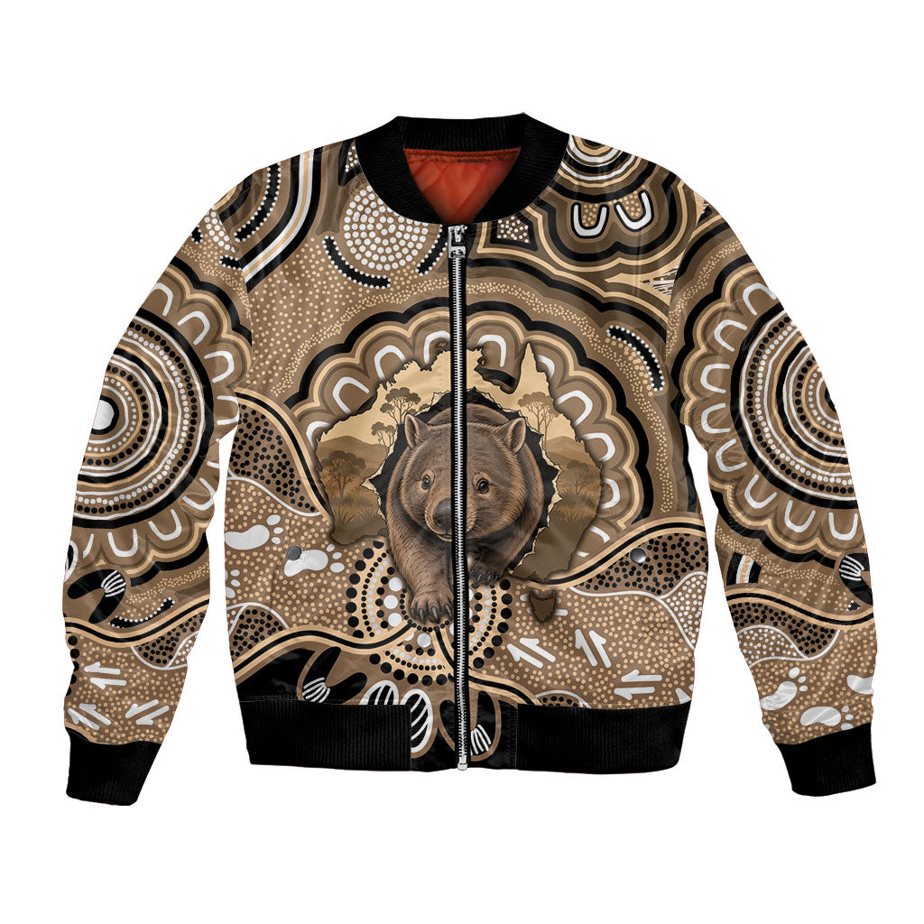 Personalised Australia Wombat Bomber Jacket Aussie Map Indigenous Art