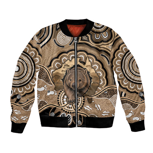 Personalised Australia Wombat Bomber Jacket Aussie Map Indigenous Art