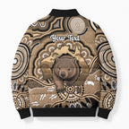 Personalised Australia Wombat Bomber Puffer Jacket Aussie Map Indigenous Art