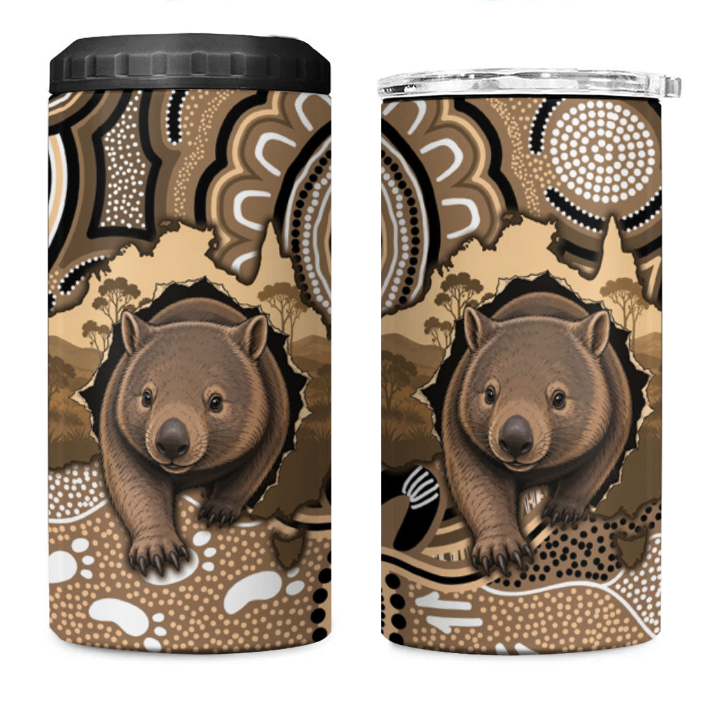 Personalised Australia Wombat 4 in 1 Can Cooler Tumbler Aussie Map Indigenous Art
