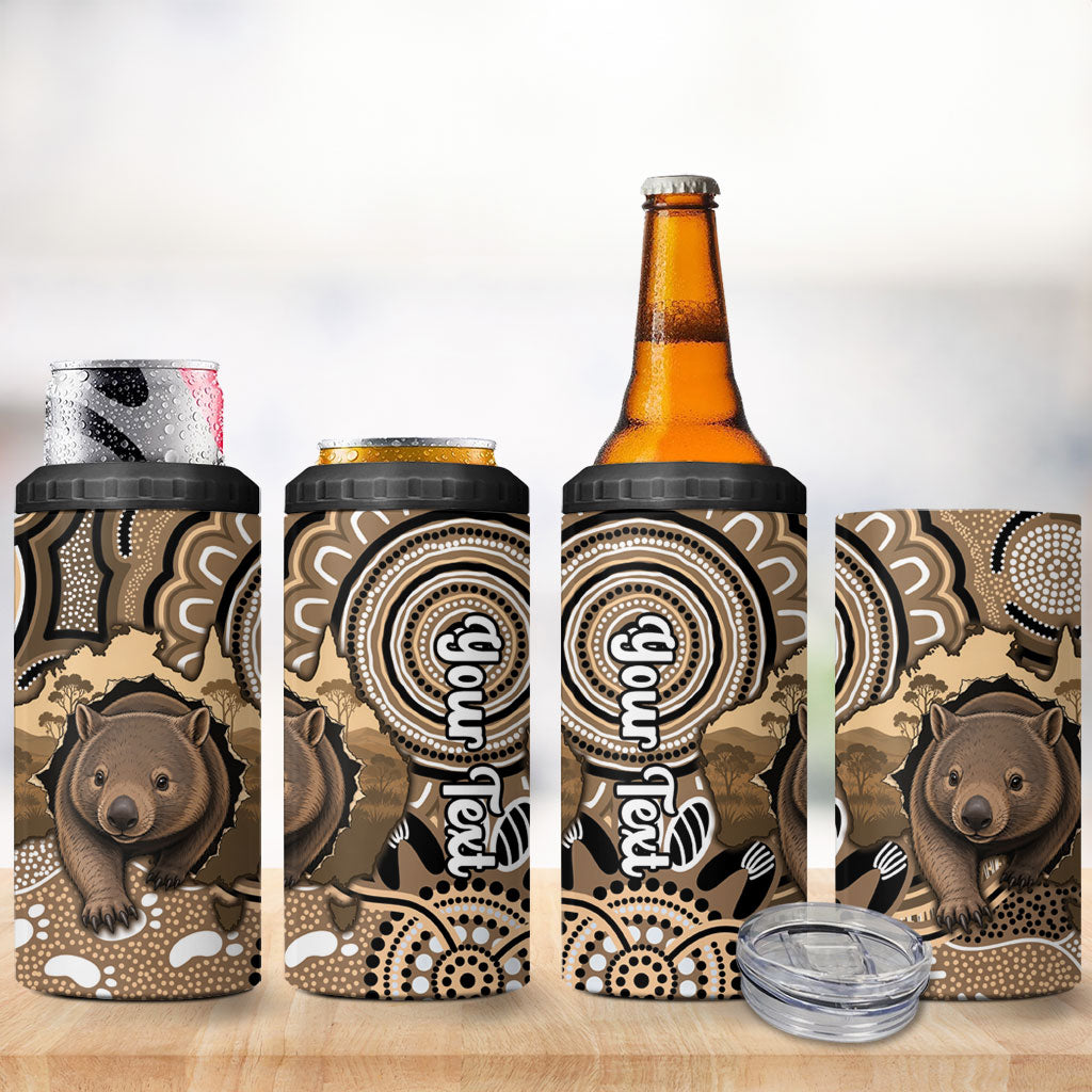 Personalised Australia Wombat 4 in 1 Can Cooler Tumbler Aussie Map Indigenous Art