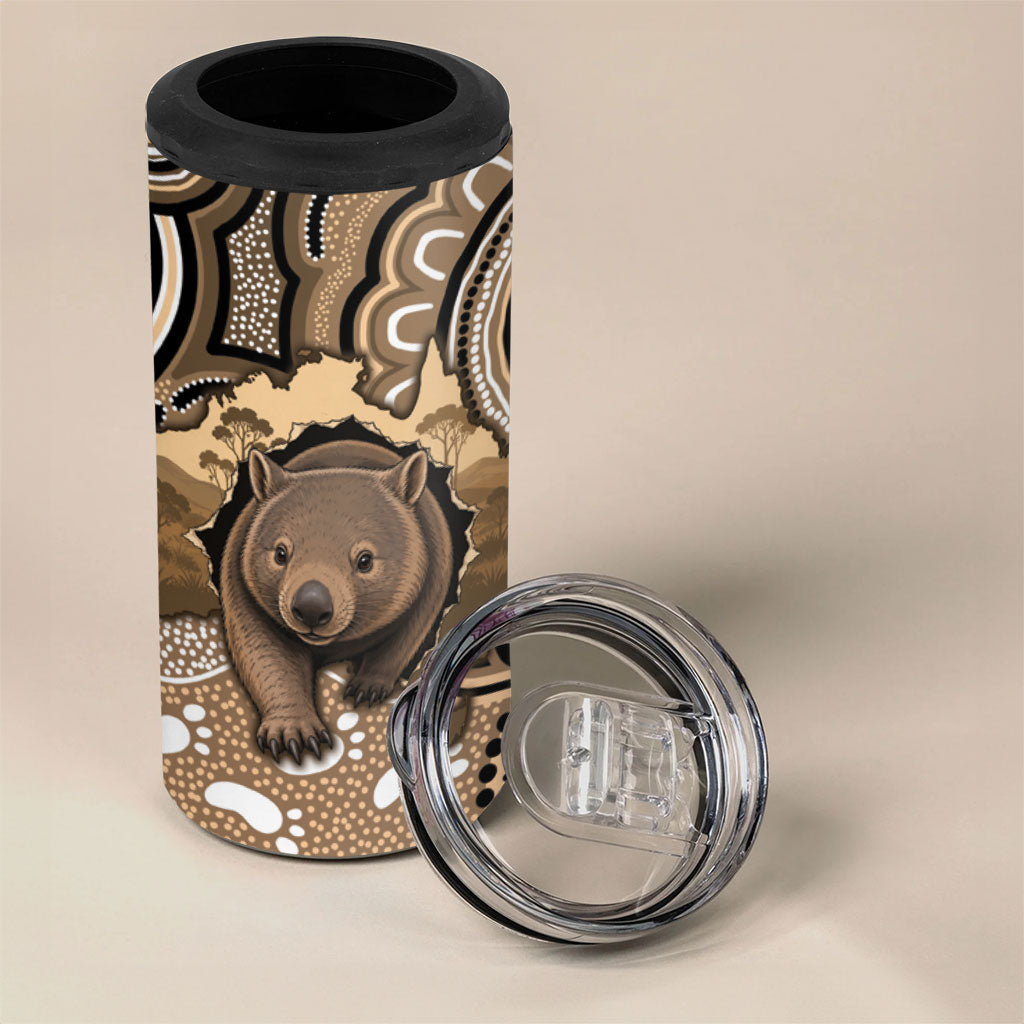 Personalised Australia Wombat 4 in 1 Can Cooler Tumbler Aussie Map Indigenous Art