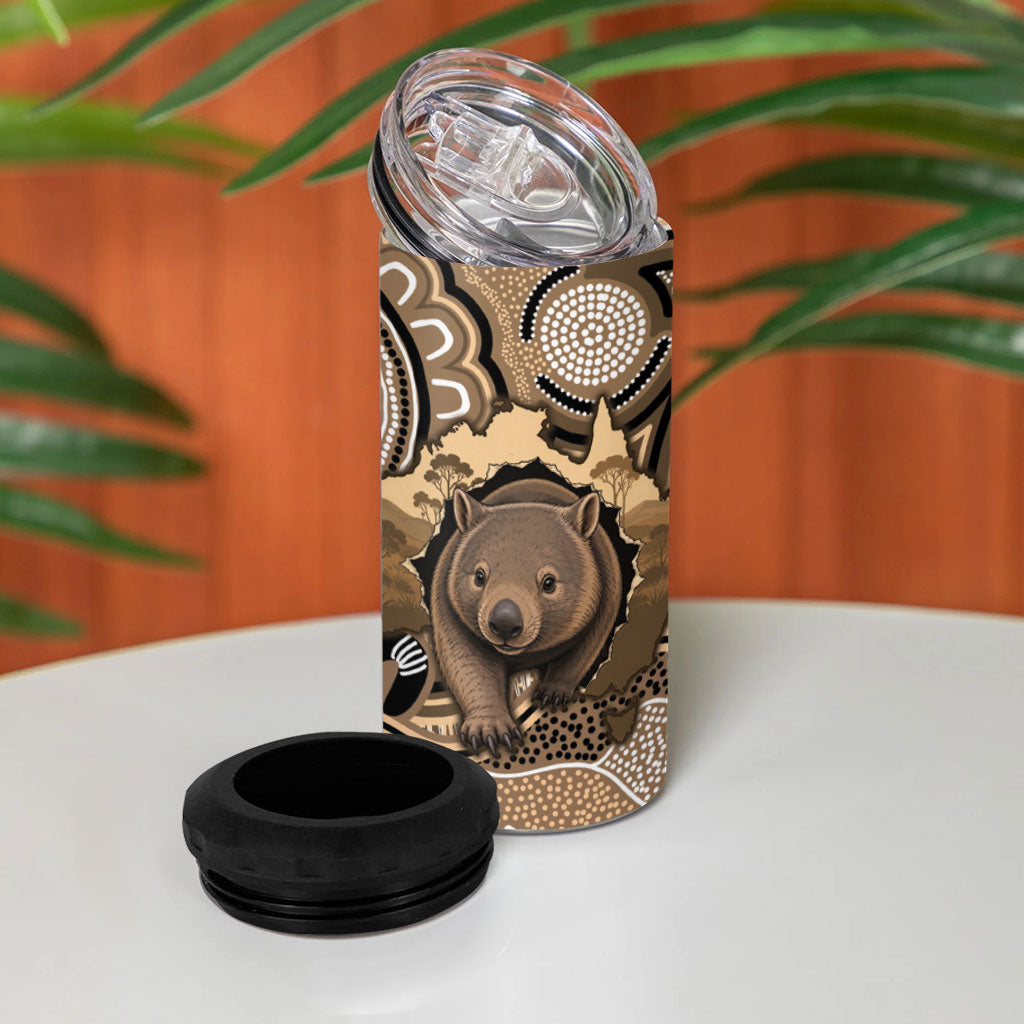 Personalised Australia Wombat 4 in 1 Can Cooler Tumbler Aussie Map Indigenous Art