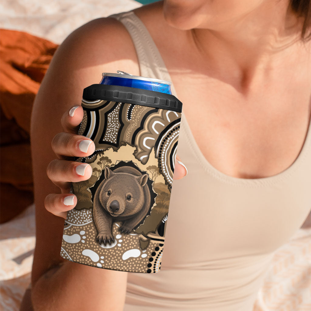 Personalised Australia Wombat 4 in 1 Can Cooler Tumbler Aussie Map Indigenous Art