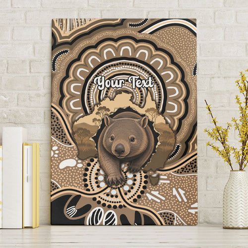 Personalised Australia Wombat Canvas Wall Art Aussie Map Indigenous Art