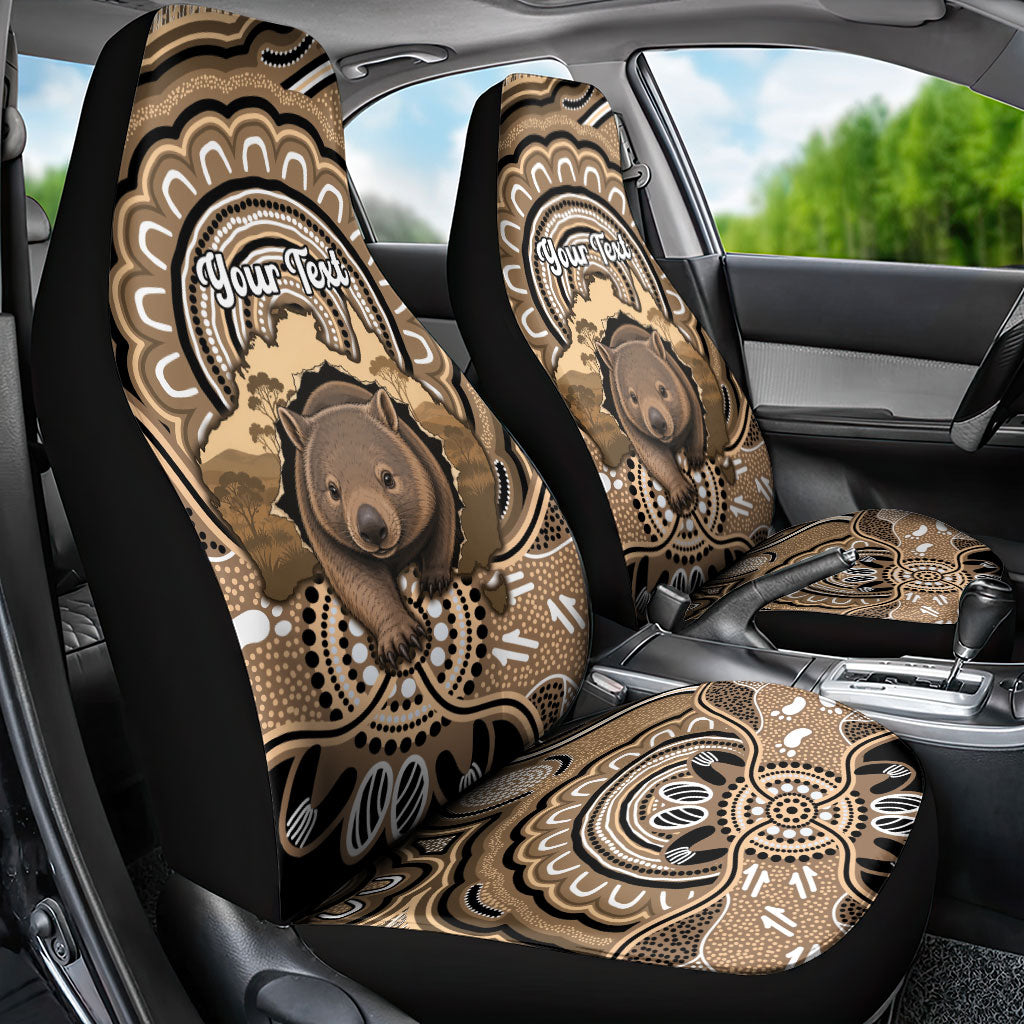 Personalised Australia Wombat Car Seat Cover Aussie Map Indigenous Art