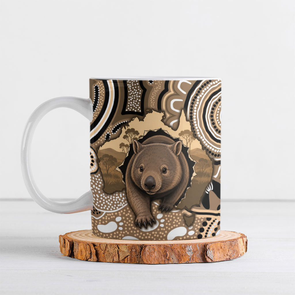 Personalised Australia Wombat Ceramic Mug Aussie Map Indigenous Art