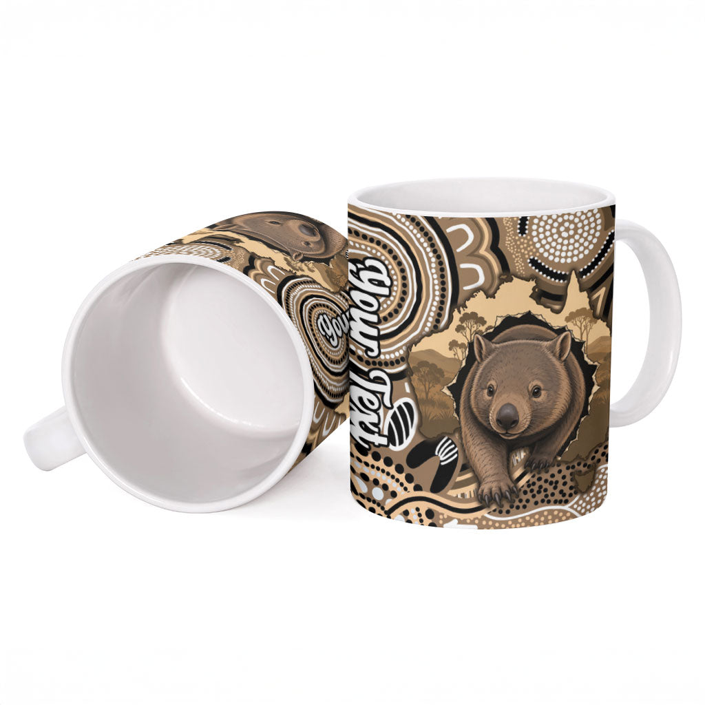 Personalised Australia Wombat Ceramic Mug Aussie Map Indigenous Art