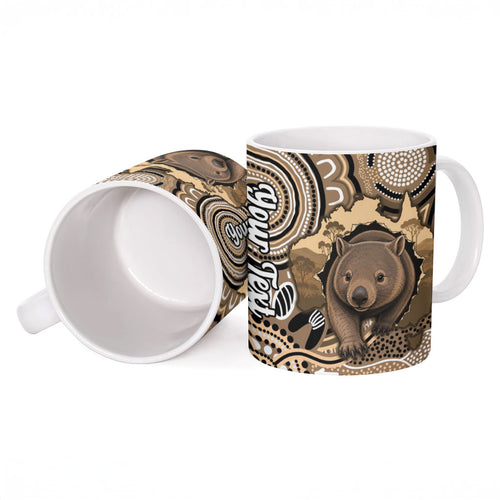 Personalised Australia Wombat Ceramic Mug Aussie Map Indigenous Art