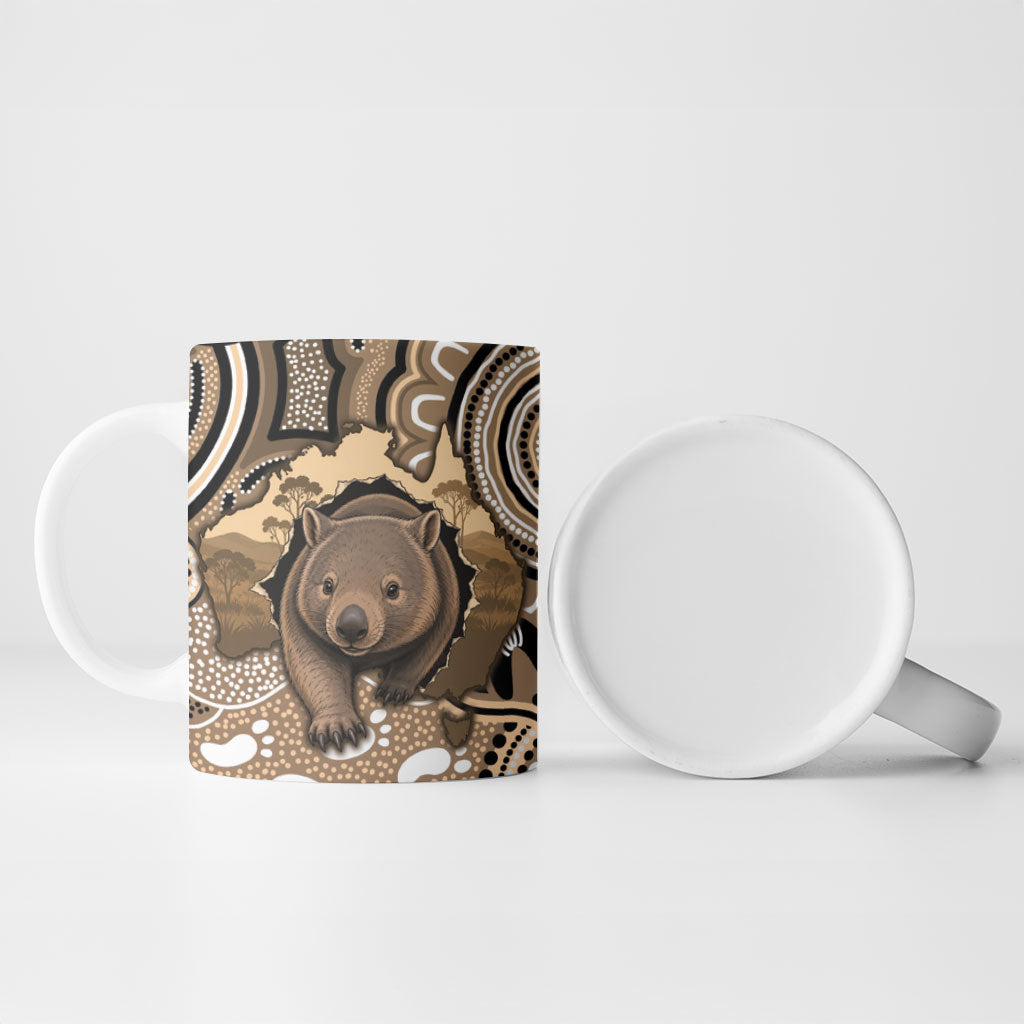 Personalised Australia Wombat Ceramic Mug Aussie Map Indigenous Art