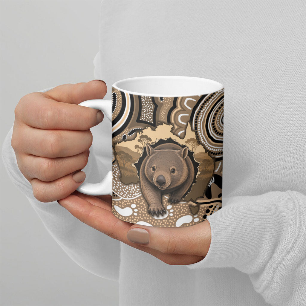 Personalised Australia Wombat Ceramic Mug Aussie Map Indigenous Art