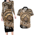 Personalised Australia Wombat Couples Matching Long Sleeve Bodycon Dress and Hawaiian Shirt Aussie Map Indigenous Art