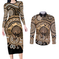 Personalised Australia Wombat Couples Matching Long Sleeve Bodycon Dress and Long Sleeve Button Shirt Aussie Map Indigenous Art