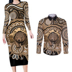 Personalised Australia Wombat Couples Matching Long Sleeve Bodycon Dress and Long Sleeve Button Shirt Aussie Map Indigenous Art