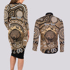 Personalised Australia Wombat Couples Matching Long Sleeve Bodycon Dress and Long Sleeve Button Shirt Aussie Map Indigenous Art