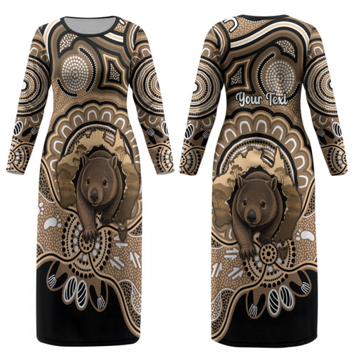 Personalised Australia Wombat Couples Matching Long Sleeve Bodycon Dress and Long Sleeve Button Shirt Aussie Map Indigenous Art LT14
