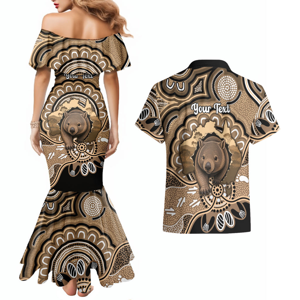 Personalised Australia Wombat Couples Matching Mermaid Dress and Hawaiian Shirt Aussie Map Indigenous Art