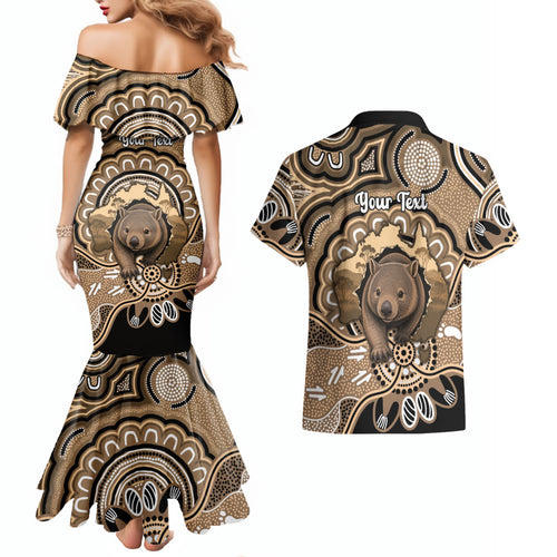 Personalised Australia Wombat Couples Matching Mermaid Dress and Hawaiian Shirt Aussie Map Indigenous Art
