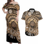 Personalised Australia Wombat Couples Matching Off Shoulder Maxi Dress and Hawaiian Shirt Aussie Map Indigenous Art