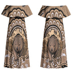 Personalised Australia Wombat Couples Matching Off Shoulder Maxi Dress and Long Sleeve Button Shirt Aussie Map Indigenous Art LT14