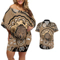 Personalised Australia Wombat Couples Matching Off Shoulder Short Dress and Hawaiian Shirt Aussie Map Indigenous Art