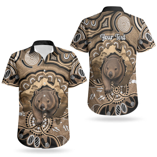 Personalised Australia Wombat Couples Matching Off Shoulder Short Dress and Hawaiian Shirt Aussie Map Indigenous Art LT14