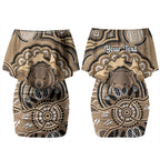 Personalised Australia Wombat Couples Matching Off Shoulder Short Dress and Long Sleeve Button Shirt Aussie Map Indigenous Art LT14