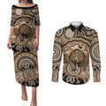 Personalised Australia Wombat Couples Matching Puletasi and Long Sleeve Button Shirt Aussie Map Indigenous Art