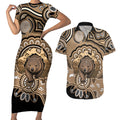 Personalised Australia Wombat Couples Matching Short Sleeve Bodycon Dress and Hawaiian Shirt Aussie Map Indigenous Art
