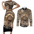 Personalised Australia Wombat Couples Matching Short Sleeve Bodycon Dress and Long Sleeve Button Shirt Aussie Map Indigenous Art