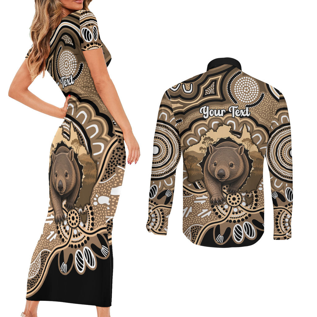 Personalised Australia Wombat Couples Matching Short Sleeve Bodycon Dress and Long Sleeve Button Shirt Aussie Map Indigenous Art