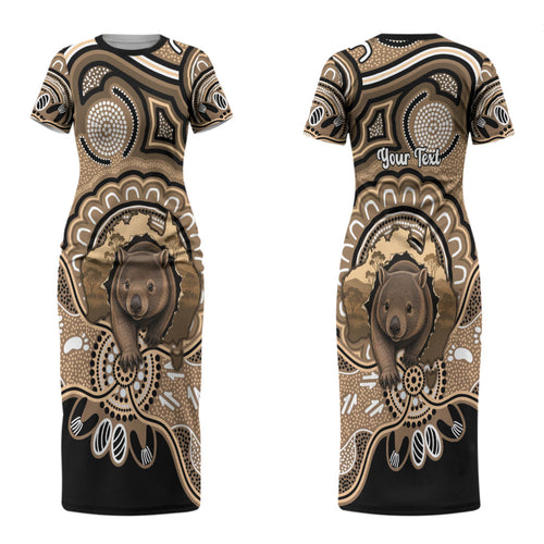 Personalised Australia Wombat Couples Matching Short Sleeve Bodycon Dress and Long Sleeve Button Shirt Aussie Map Indigenous Art LT14