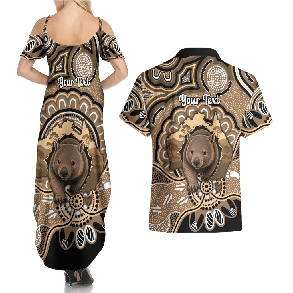 Personalised Australia Wombat Couples Matching Summer Maxi Dress and Hawaiian Shirt Aussie Map Indigenous Art