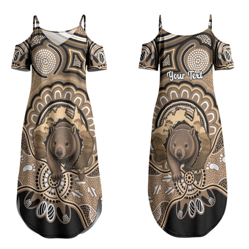 Personalised Australia Wombat Couples Matching Summer Maxi Dress and Hawaiian Shirt Aussie Map Indigenous Art LT14