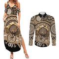 Personalised Australia Wombat Couples Matching Summer Maxi Dress and Long Sleeve Button Shirt Aussie Map Indigenous Art