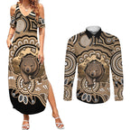 Personalised Australia Wombat Couples Matching Summer Maxi Dress and Long Sleeve Button Shirt Aussie Map Indigenous Art