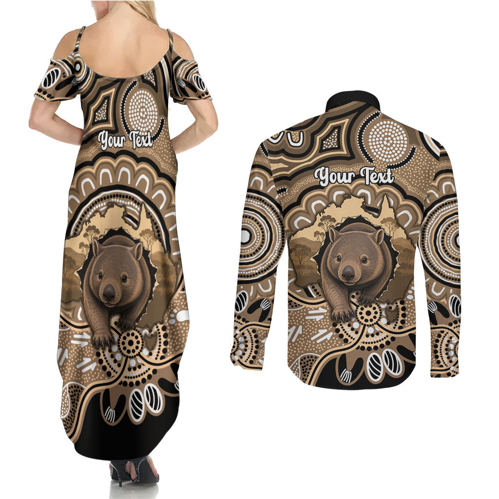 Personalised Australia Wombat Couples Matching Summer Maxi Dress and Long Sleeve Button Shirt Aussie Map Indigenous Art